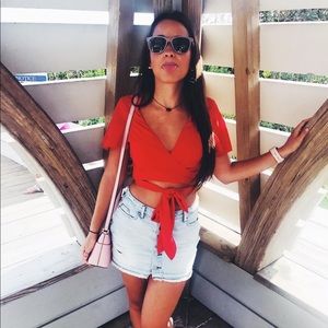 Red show me your mumu tie top